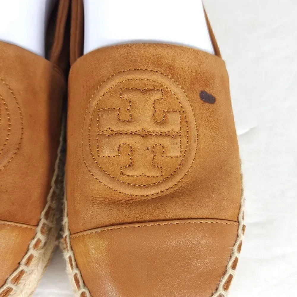 Tory Burch Women's US 7,5M Brown Leather Suede Flats Slip-On Espadrilles Shoes